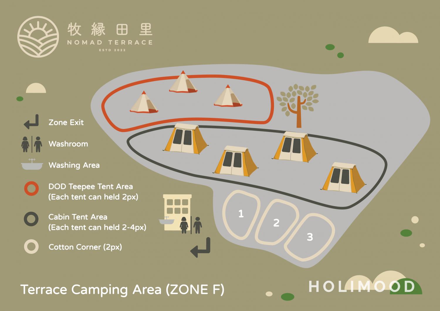 【罕有梯田露營區】2-4人和風小山屋露營(連精緻露營用具) – Zone F